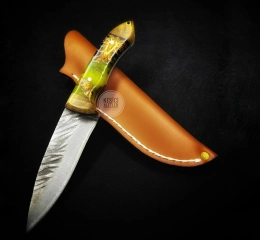 El Yapımı Zeytin ve Kozalak İşlemeli Epoksi Av Bıçağı